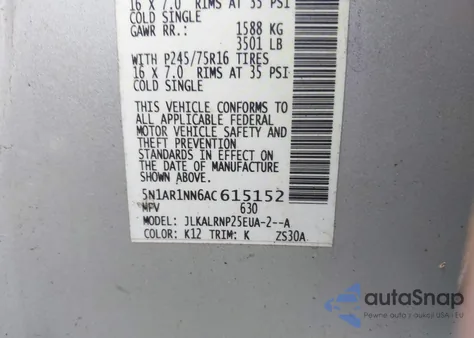 2010 Nissan Pathfinder S Fe+ из США, поврежденный, VIN 5N1AR1NN6AC615152